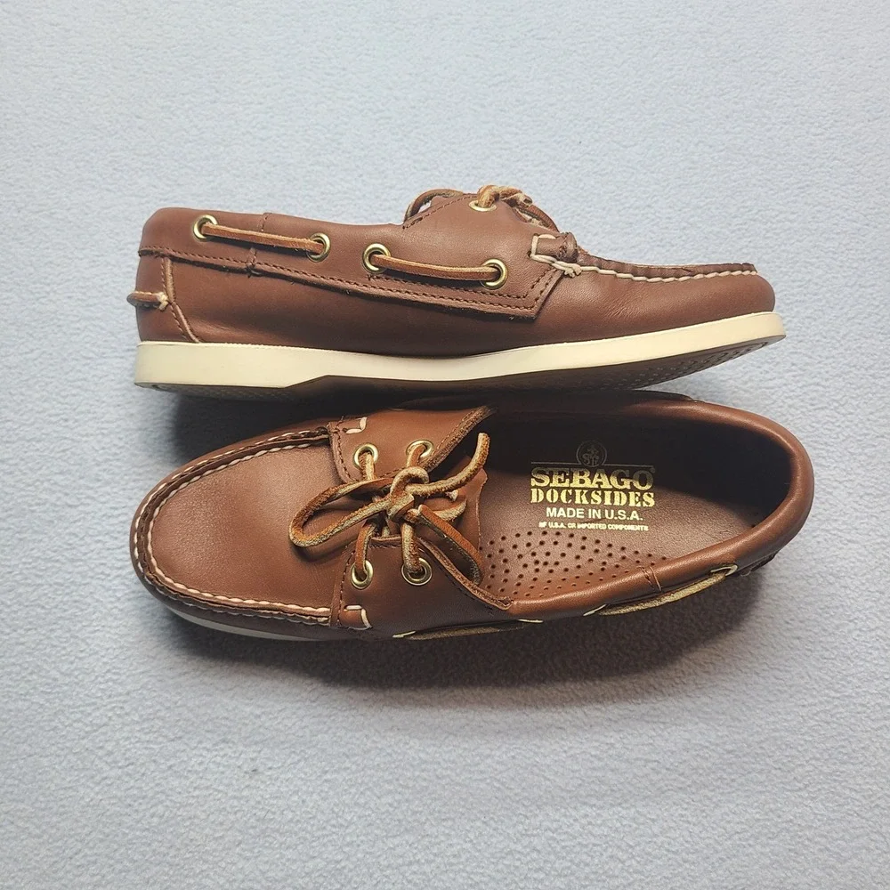 Sebago Docksides Boat Shoes Mens 6 Brown Excellent Leather Made in USA Loafers